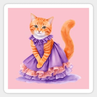 Ginger cat wearing purple dress for Halloween Magnet